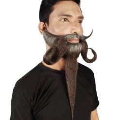 HPO Adult Men's Giant Grey & Brown TriCup Wizard Champion Mustache And Beard