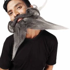 HPO Adult Men's Giant Black & Silver Twisted Pirate Champion Mustache And Beard