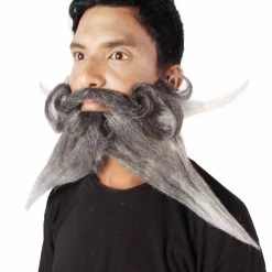 HPO Adult Men's Giant Black & Silver Twisted Pirate Champion Mustache And Beard