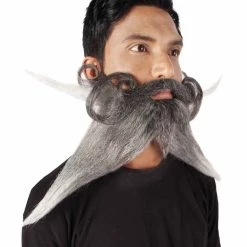 HPO Adult Men's Giant Black & Silver Twisted Pirate Champion Mustache And Beard