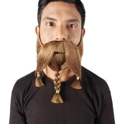 HPO Adult Men's Auburn Brown Braided Vikings Beard And Mustache