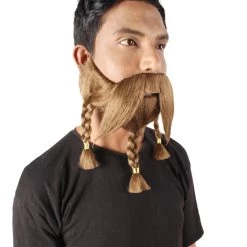 HPO Adult Men's Auburn Brown Braided Vikings Beard And Mustache