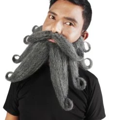 HPO Adult Men's Giant Ash Grey Pirates Davy Jones Mustache And Beard