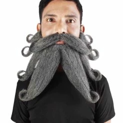 HPO Adult Men's Giant Ash Grey Pirates Davy Jones Mustache And Beard
