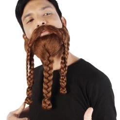 HPO Adult Men's Redish Brown Braided Viking Beard And Mustache