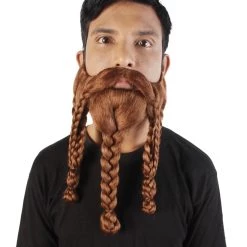 HPO Adult Men's Redish Brown Braided Viking Beard And Mustache
