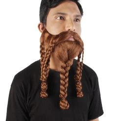 HPO Adult Men's Redish Brown Braided Viking Beard And Mustache