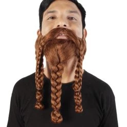 HPO Adult Men's Redish Brown Braided Viking Beard And Mustache