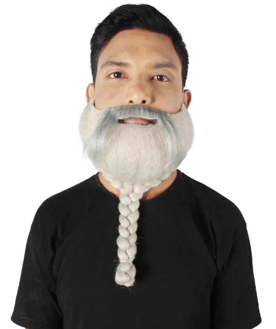HPO Adult Men's Silver Braided Vikings Beard And Mustache 1 HPO Adult Men's Silver Braided Vikings Beard And Mustache
