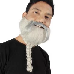 HPO Adult Men's Silver Braided Vikings Beard And Mustache 12 HPO Adult Men's Silver Braided Vikings Beard And Mustache