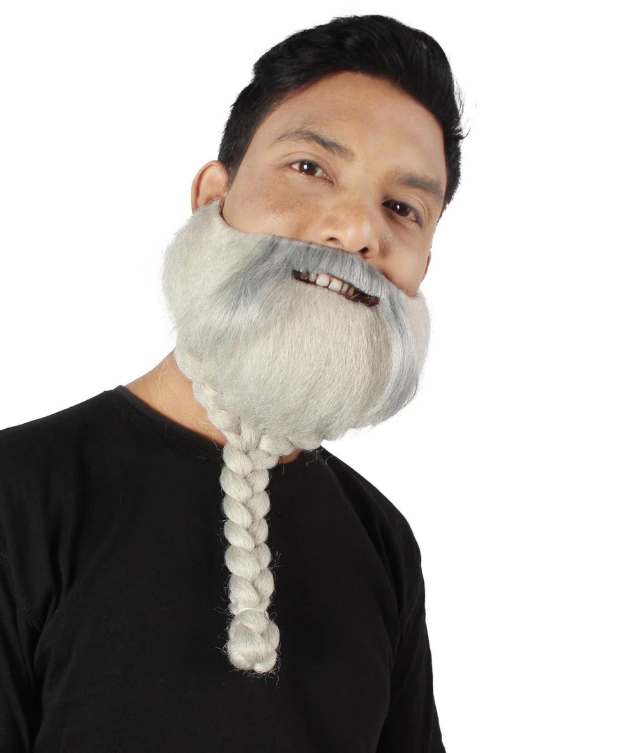 HPO Adult Men's Silver Braided Vikings Beard And Mustache 6 HPO Adult Men's Silver Braided Vikings Beard And Mustache
