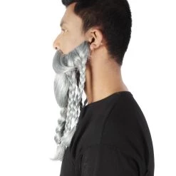 HPO Adult Men's Ash Grey Braided Vikings Beard And Giant Mustache 10 HPO Adult Men's Ash Grey Braided Vikings Beard And Giant Mustache