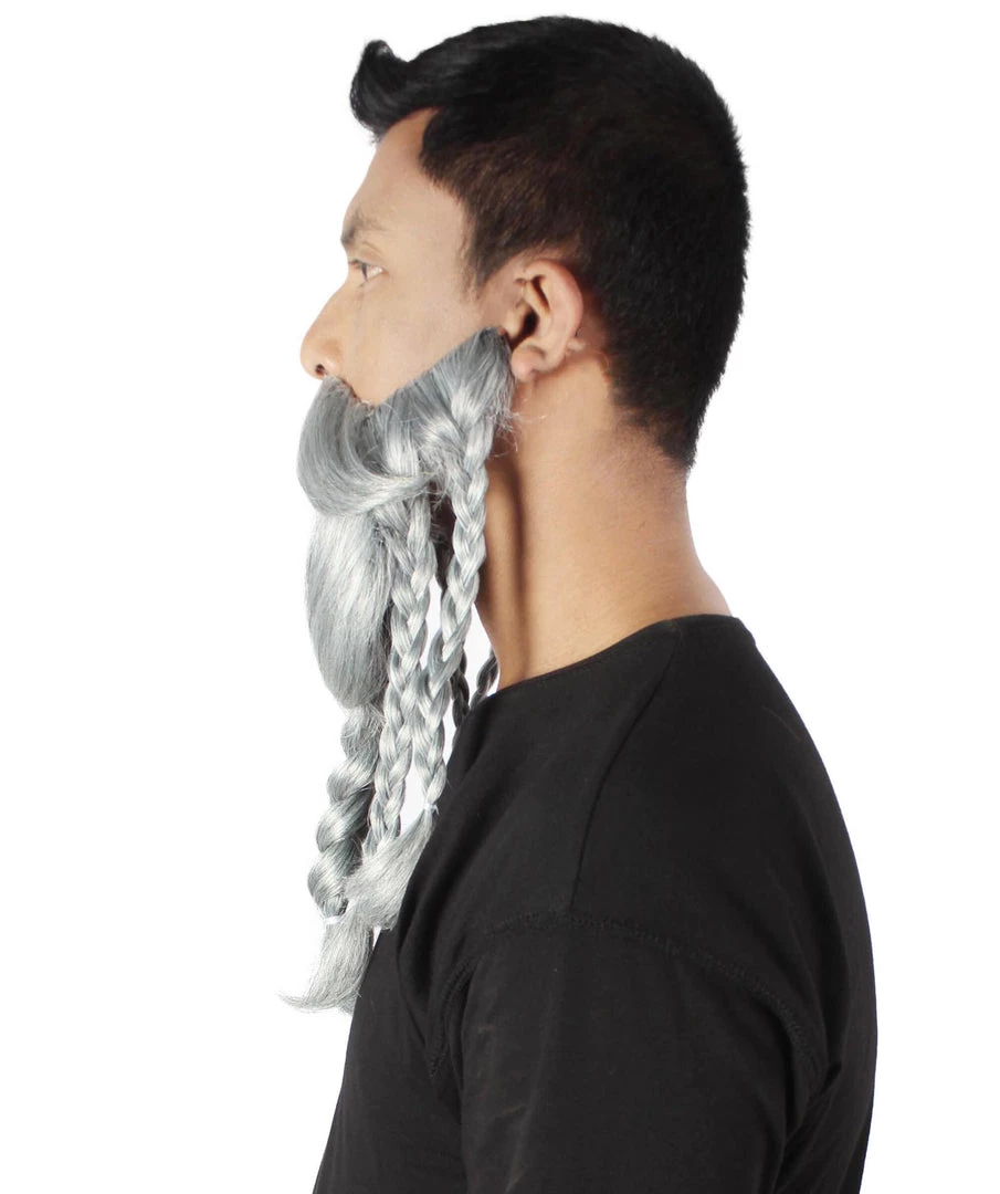 HPO Adult Men's Ash Grey Braided Vikings Beard And Giant Mustache 4 HPO Adult Men's Ash Grey Braided Vikings Beard And Giant Mustache