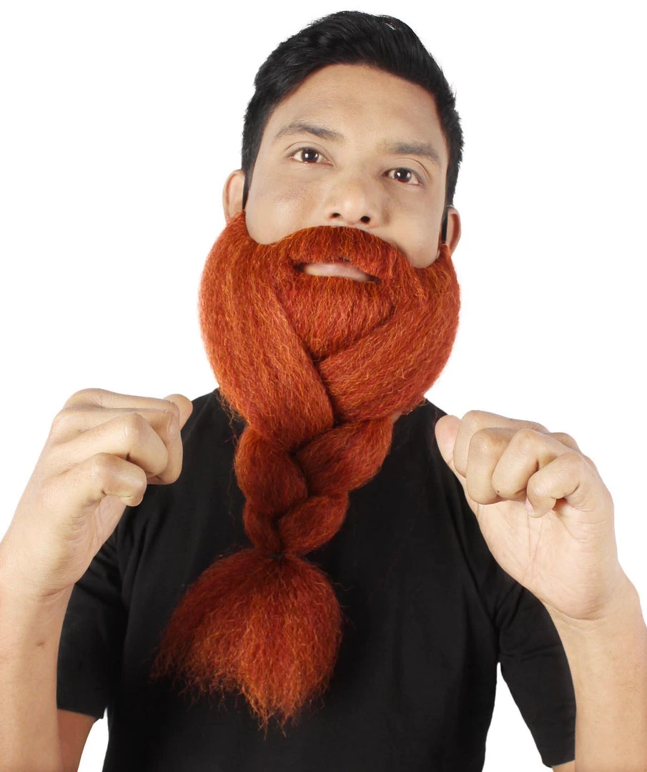 HPO Adult Men's Fake Human Hair Ginger Red Braided Vikings' Beard And Mustache 1 HPO Adult Men's Fake Human Hair Ginger Red Braided Vikings' Beard And Mustache