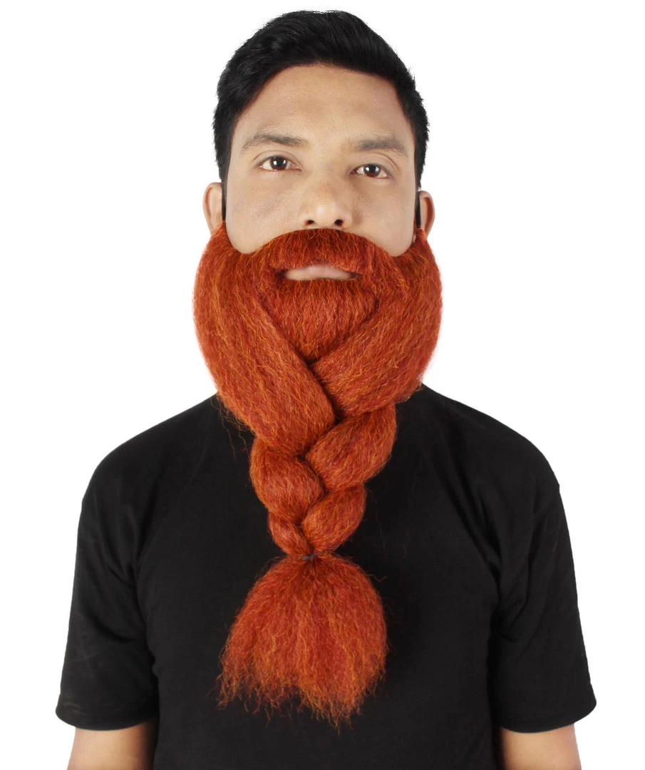 HPO Adult Men's Fake Human Hair Ginger Red Braided Vikings' Beard And Mustache 2 HPO Adult Men's Fake Human Hair Ginger Red Braided Vikings' Beard And Mustache
