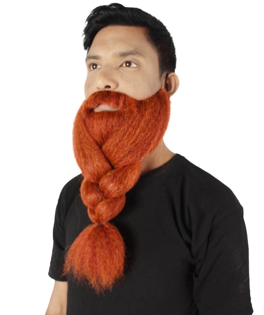 HPO Adult Men's Fake Human Hair Ginger Red Braided Vikings' Beard And Mustache 3 HPO Adult Men's Fake Human Hair Ginger Red Braided Vikings' Beard And Mustache