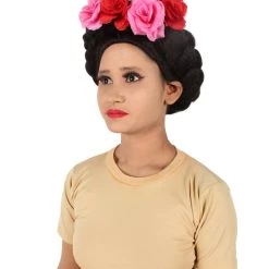 HPO Adult Women’s Mexican Artist Frida Black / Pink Floral Braided Wig 11 HPO Adult Women’s Mexican Artist Frida Black / Pink Floral Braided Wig