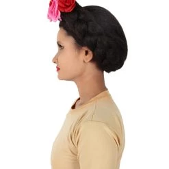 HPO Adult Women’s Mexican Artist Frida Black / Pink Floral Braided Wig 12 HPO Adult Women’s Mexican Artist Frida Black / Pink Floral Braided Wig