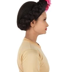 HPO Adult Women’s Mexican Artist Frida Black / Pink Floral Braided Wig 14 HPO Adult Women’s Mexican Artist Frida Black / Pink Floral Braided Wig