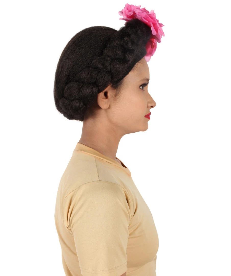 HPO Adult Women’s Mexican Artist Frida Black / Pink Floral Braided Wig 6 HPO Adult Women’s Mexican Artist Frida Black / Pink Floral Braided Wig