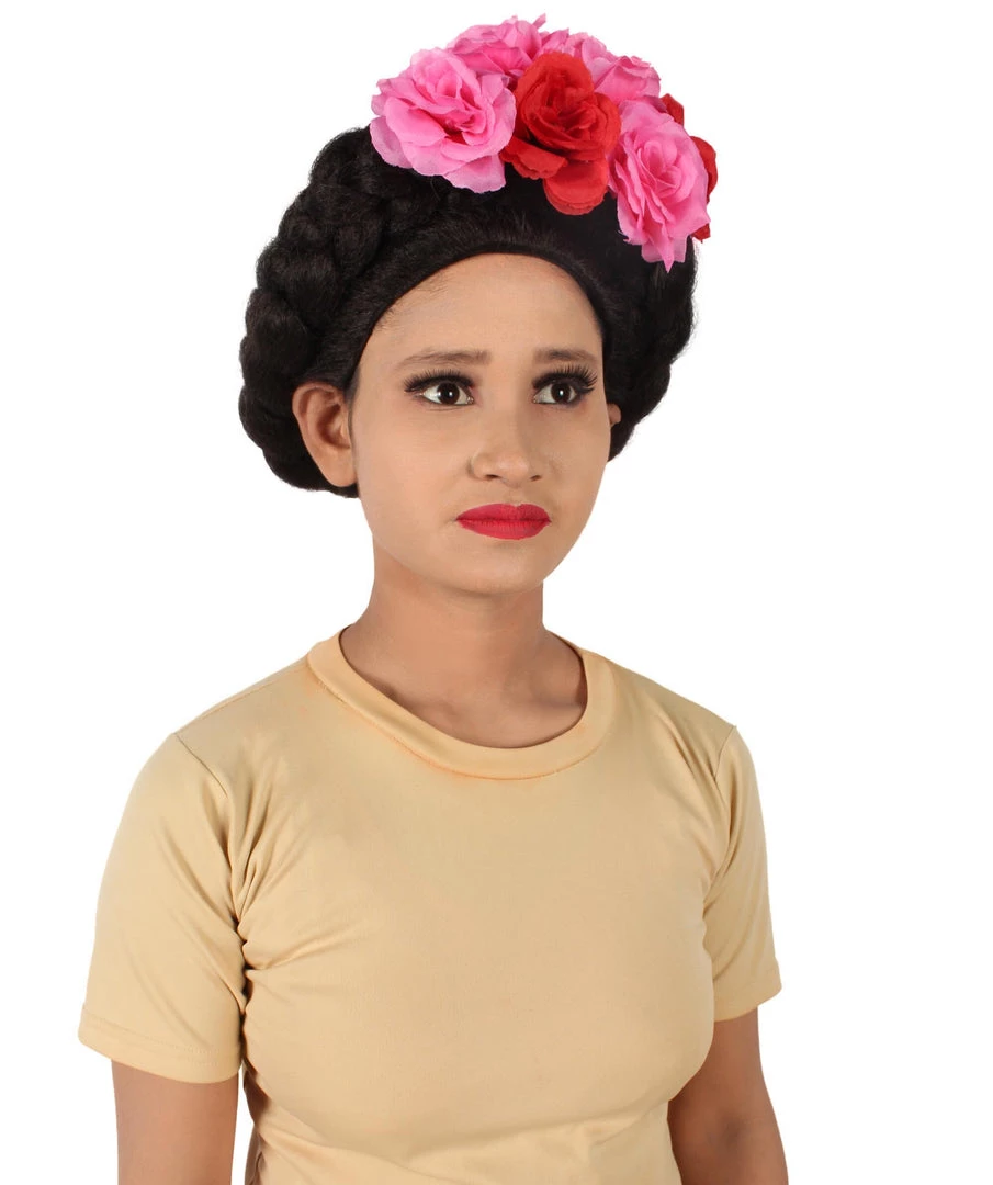 HPO Adult Women’s Mexican Artist Frida Black / Pink Floral Braided Wig 7 HPO Adult Women’s Mexican Artist Frida Black / Pink Floral Braided Wig
