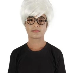 HPO Adult Men’s 50s Famous Unruly Pop Art Artist Messy White Wig With Glasses