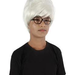 HPO Adult Men’s 50s Famous Unruly Pop Art Artist Messy White Wig With Glasses