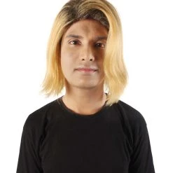 HPO Adult Men’s 90s Grunge Blonde And Black Dyed Roots Center-Parted Long Wig