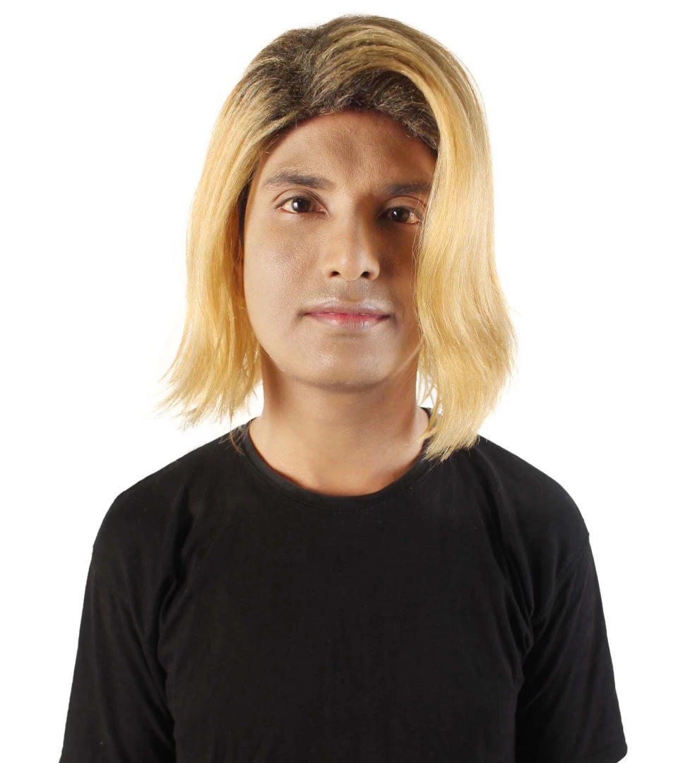 HPO Adult Men’s 90s Grunge Blonde And Black Dyed Roots Center-Parted Long Wig 2 HPO Adult Men’s 90s Grunge Blonde And Black Dyed Roots Center-Parted Long Wig