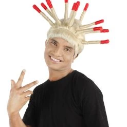 Men's HPO Adult Men’s Island Boys Viral Twin Brothers Spiky Dreadlocks & Red Tips Wig