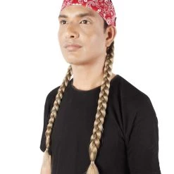Men's HPO Adult Unisex Legendary Country Singer Long Braids Attached To Red Floral Bandana 9 Men's HPO Adult Unisex Legendary Country Singer Long Braids Attached To Red Floral Bandana