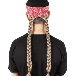Men's HPO Adult Unisex Legendary Country Singer Long Braids Attached To Red Floral Bandana 11 Men's HPO Adult Unisex Legendary Country Singer Long Braids Attached To Red Floral Bandana