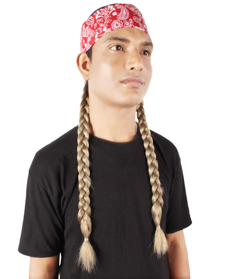 Men's HPO Adult Unisex Legendary Country Singer Long Braids Attached To Red Floral Bandana 7 Men's HPO Adult Unisex Legendary Country Singer Long Braids Attached To Red Floral Bandana