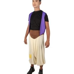 HPO Adult Men’s Arabian Night Street Rat Costume, Sleeveless Purple Vest, Cream Pants And Red Fez | Multiple Size Options