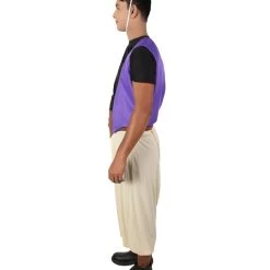 HPO Adult Men’s Arabian Night Street Rat Costume, Sleeveless Purple Vest, Cream Pants And Red Fez | Multiple Size Options