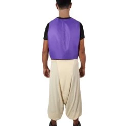 HPO Adult Men’s Arabian Night Street Rat Costume, Sleeveless Purple Vest, Cream Pants And Red Fez | Multiple Size Options