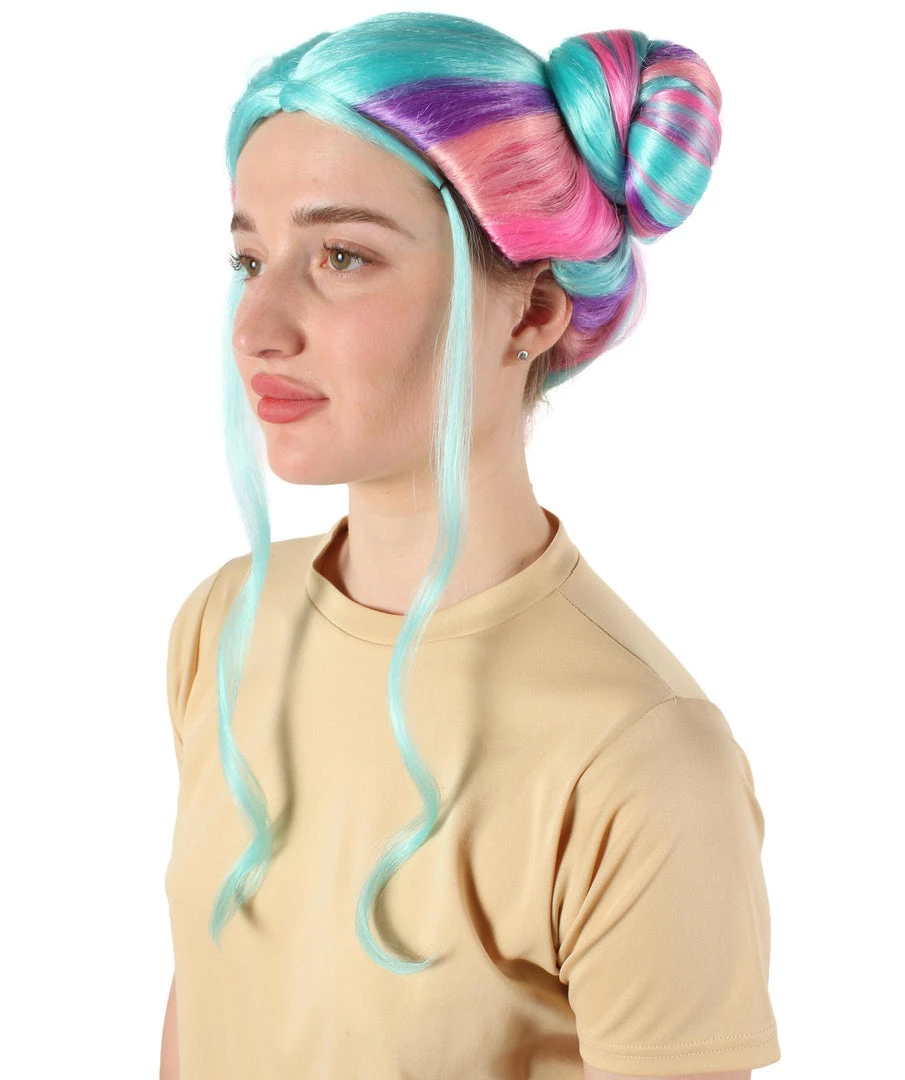 HPO Adult Women’s American Rapper Queen Multi Color Double Bun Wig Men's 3 HPO Adult Women’s American Rapper Queen Multi Color Double Bun Wig Men's