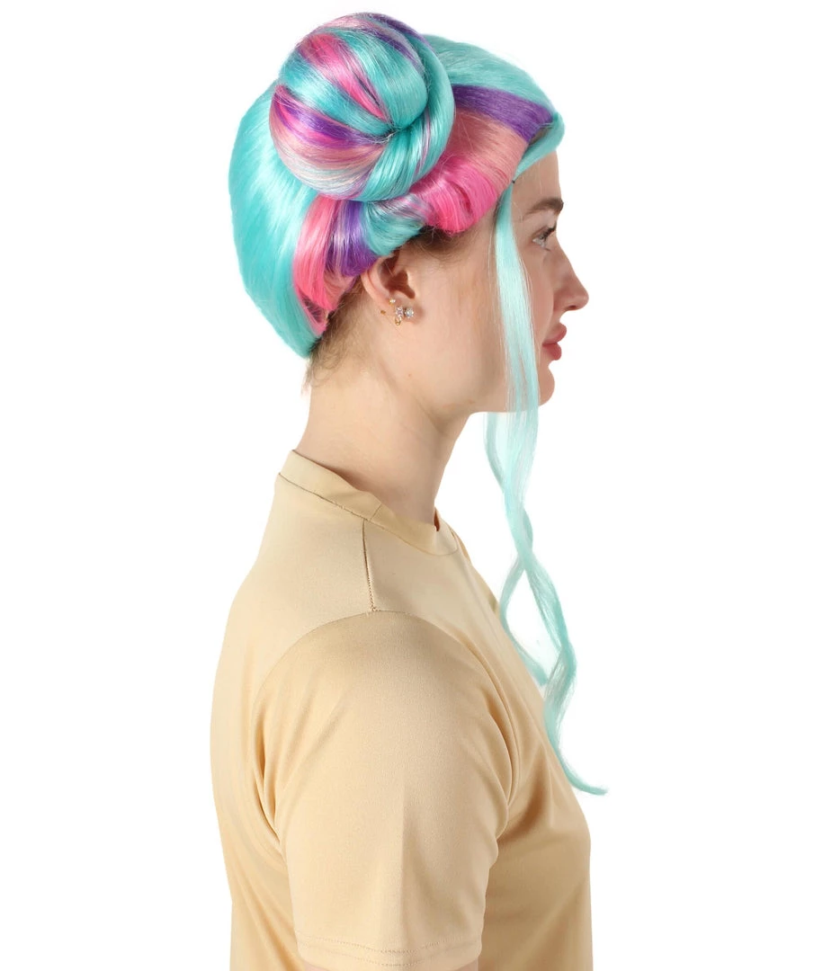 HPO Adult Women’s American Rapper Queen Multi Color Double Bun Wig Men's 6 HPO Adult Women’s American Rapper Queen Multi Color Double Bun Wig Men's