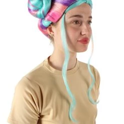 HPO Adult Women’s American Rapper Queen Multi Color Double Bun Wig Men's 15 HPO Adult Women’s American Rapper Queen Multi Color Double Bun Wig Men's
