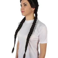 HPO Men's Adult Women’s Black Tomb Raider Braided Pigtail Wig