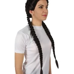 HPO Men's Adult Women’s Black Tomb Raider Braided Pigtail Wig