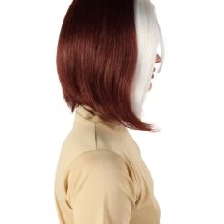 HPO Adult Women’s Short Mutant Egirl Superhero Burgundy Brown & White Strand Wig