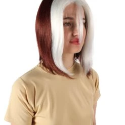 HPO Adult Women’s Short Mutant Egirl Superhero Burgundy Brown & White Strand Wig