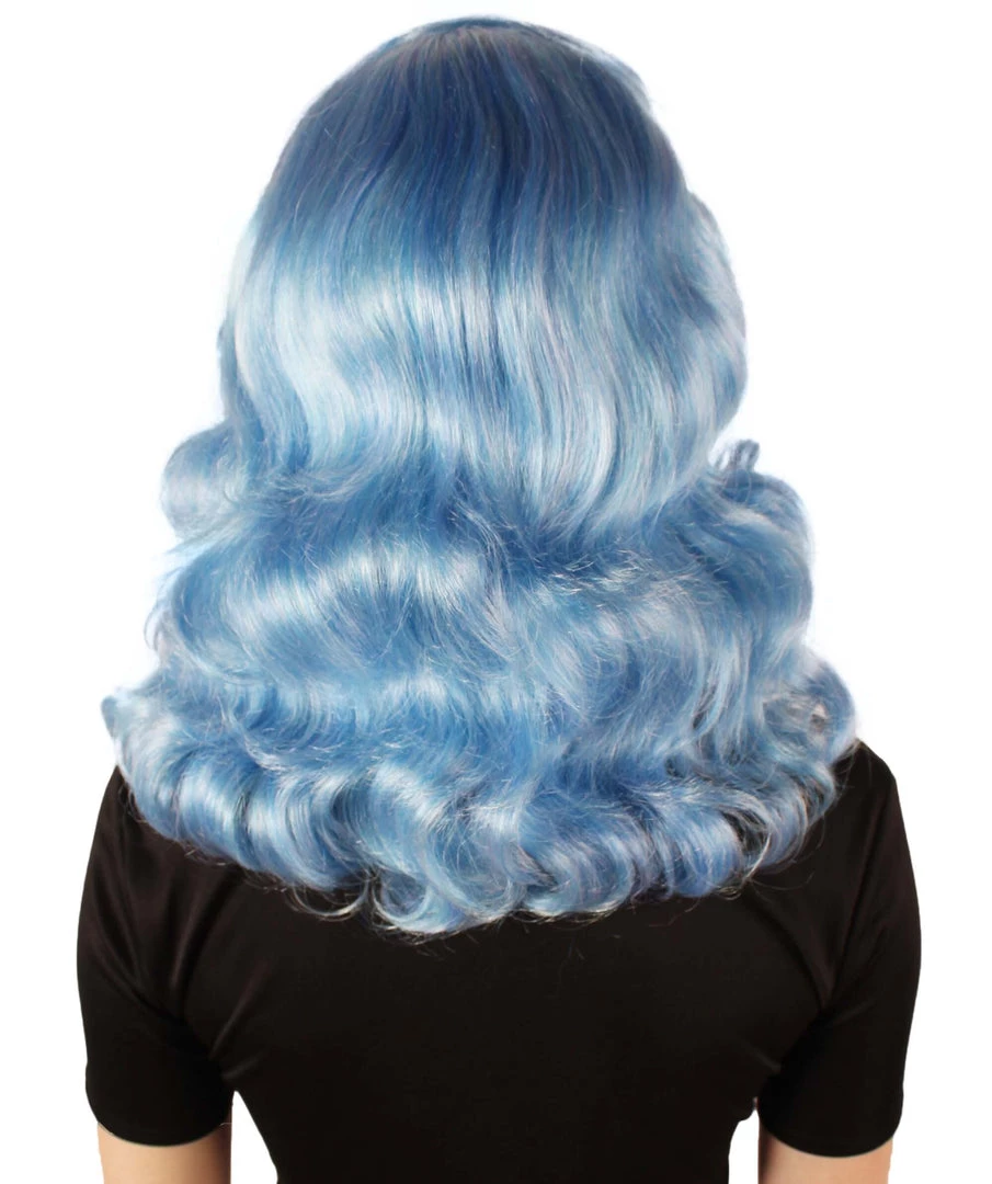 HPO Men's Adult Women’s Vintage Hollywood Blue Retro Curly Wig 5 HPO Men's Adult Women’s Vintage Hollywood Blue Retro Curly Wig