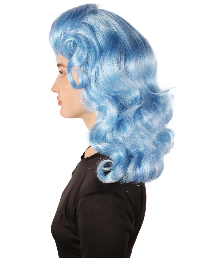 HPO Men's Adult Women’s Vintage Hollywood Blue Retro Curly Wig 4 HPO Men's Adult Women’s Vintage Hollywood Blue Retro Curly Wig