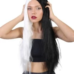 HPO Long Women's Wig | Black And White Two-Tone Wig | Premium Breathable Capless Cap