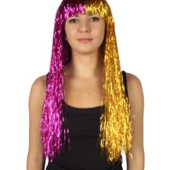 HPO Men's Adult Womens Long Tinsel Wig Collection | Party Ready Fancy Cosplay Halloween Wig | Premium Breathable Capless Cap