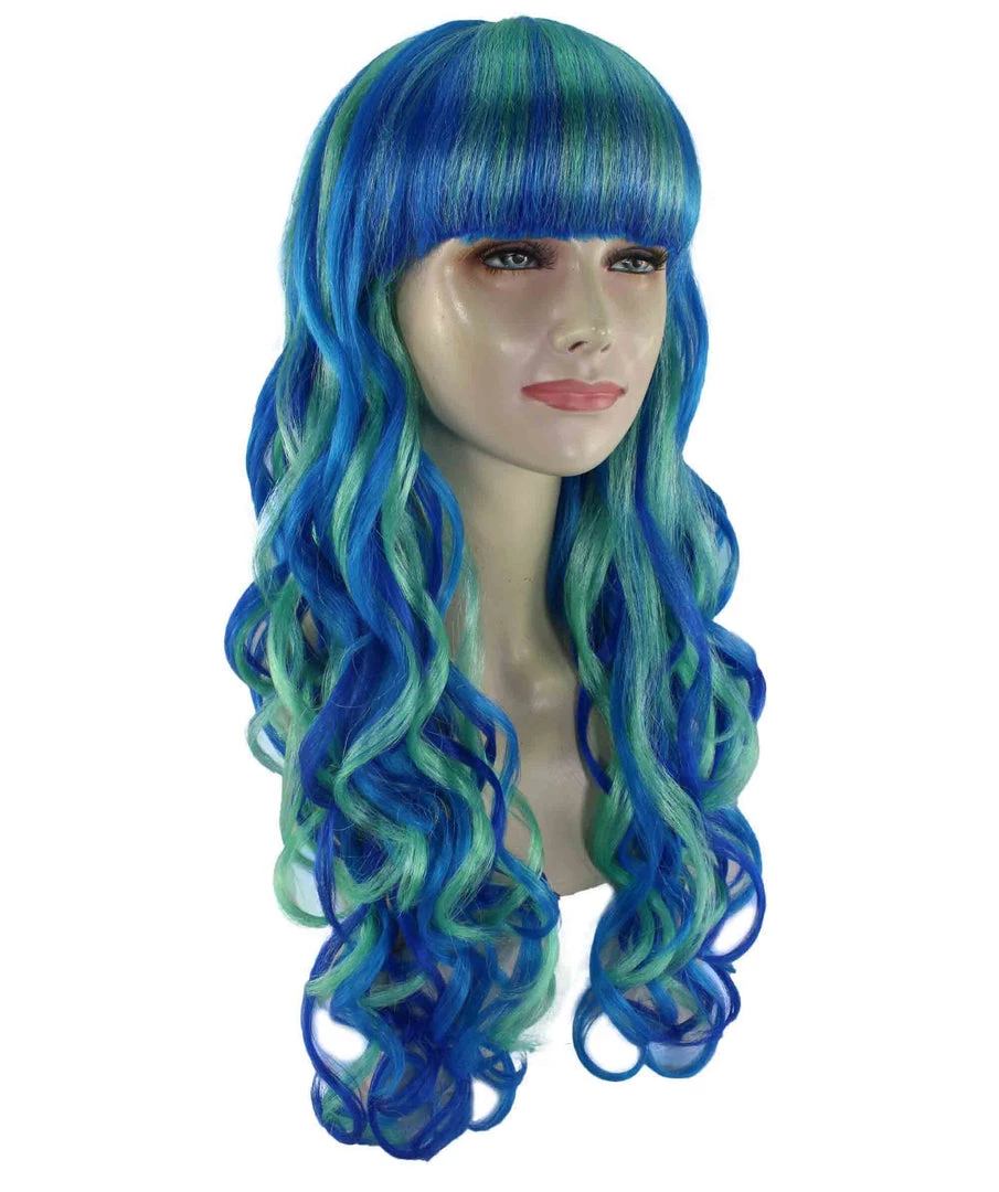 BC Women's Teal Blue Color Wavy Long Length Trendy Aquatic Beauty Wig 6 BC Women's Teal Blue Color Wavy Long Length Trendy Aquatic Beauty Wig