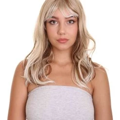 HPO Adult Women's 18" In. Surfer Bleached Bad Guy Inspired Wig - Shoulder Length Wavy Beach Blonde Hair With Dark Roots - Lace Front Heat Resistant Fibers | Nunique