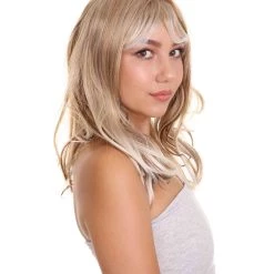 HPO Adult Women's 18" In. Surfer Bleached Bad Guy Inspired Wig - Shoulder Length Wavy Beach Blonde Hair With Dark Roots - Lace Front Heat Resistant Fibers | Nunique 12 HPO Adult Women's 18